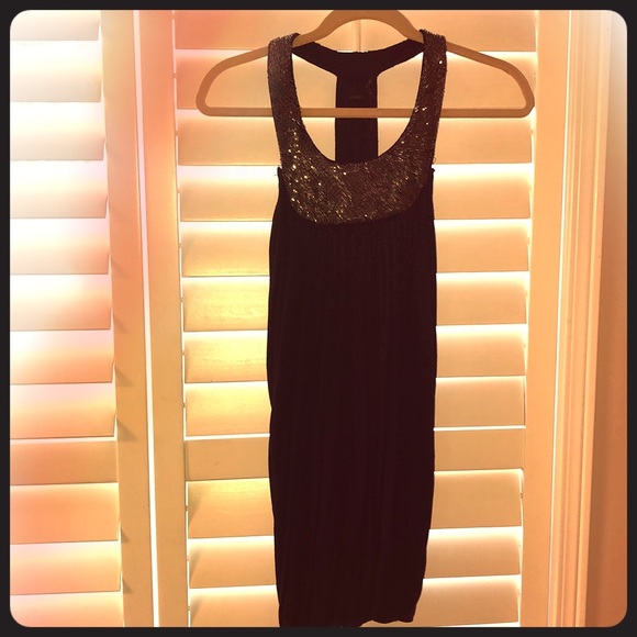 Black Flowy Halter Dress with Beaded Neck - Picture 1 of 4